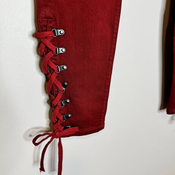 Black Orchid Lara Lace-Up Red Skinny Jeans 5-Pocket Women Size 26 NWT - Picture 4 of 9